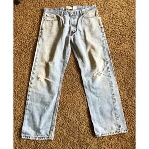 Levi’s 505 regular fit thrashed denim blue jeans men's size 36x30
